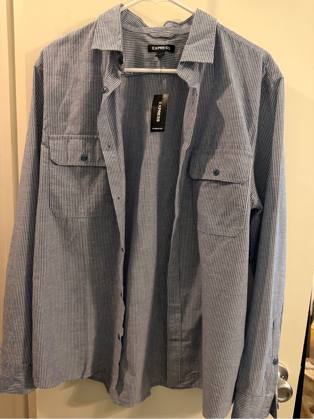 Express Men’s Blue Pinstripe Shirt Jacket